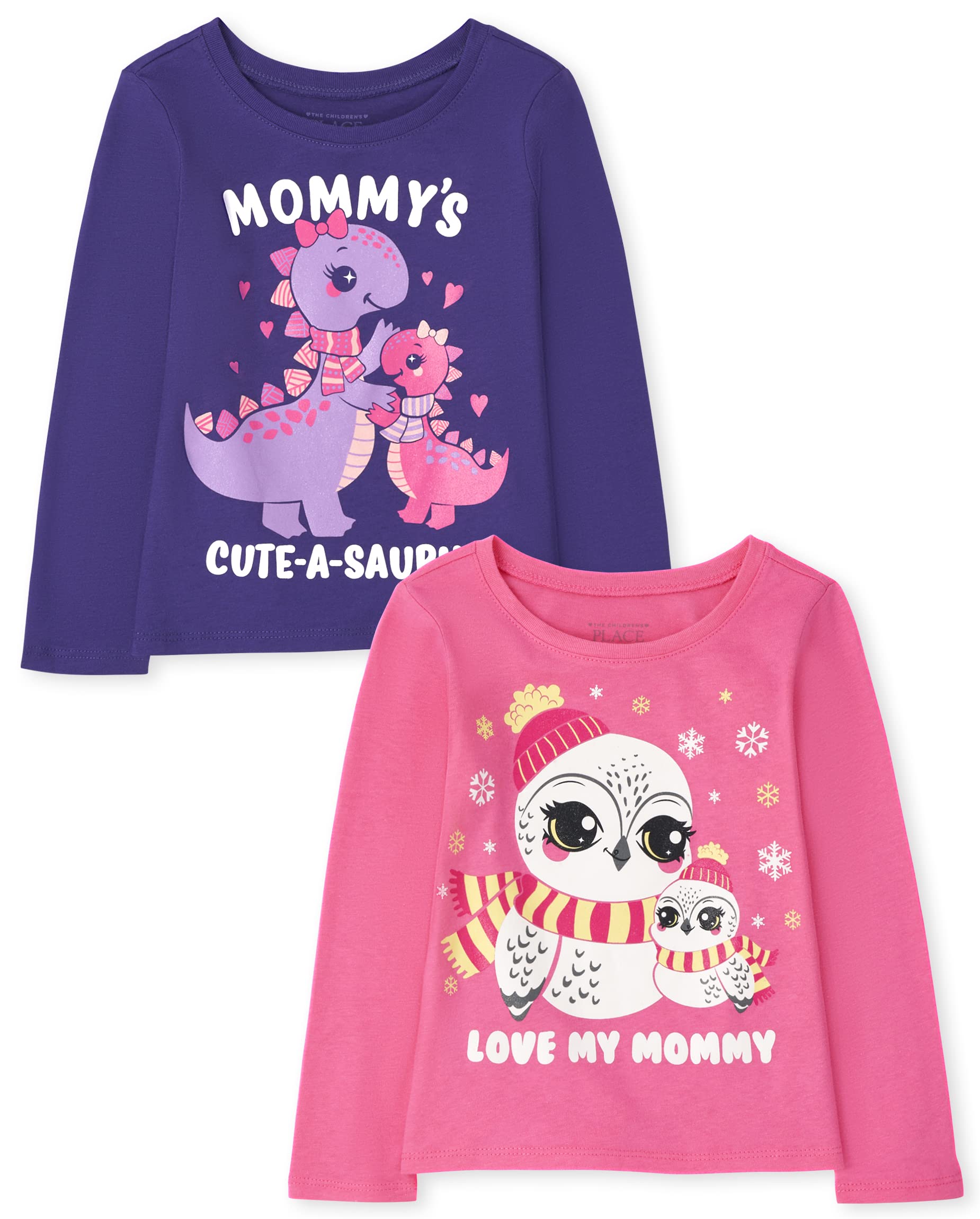 The Children'S Place Baby Girls The Children'S Place And Toddler Long Sleeve Graphic T- 2-Pack T Shirt, Mom/Animal, 2T Us