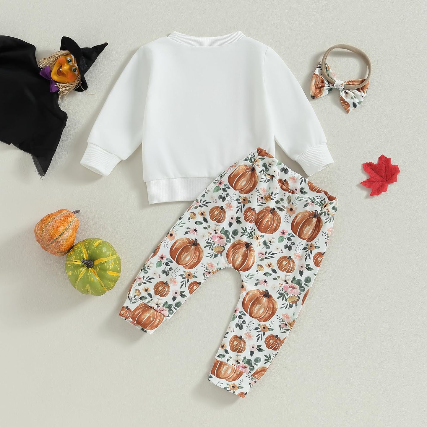 Toddler Baby Girl Boy Halloween Clothes Pumpkin Shirt Ghost Sweatshirt Pants Fall Outfit Baby Halloween Costumes (White Little P