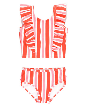 Rufflebutts Cayenne Pop Stripe Waterfall Tankini - 18-24M