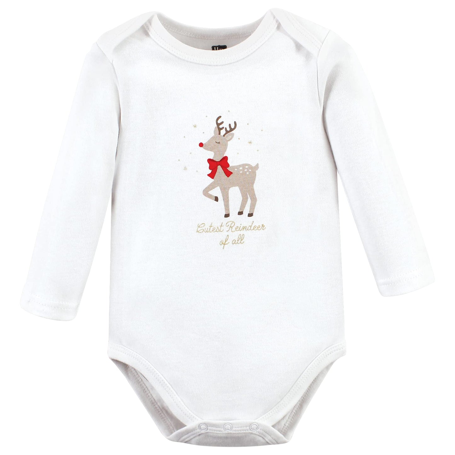 Hudson Baby Unisex Baby Cotton Long-Sleeve Bodysuits, Fancy Rudolph, 9-12 Months