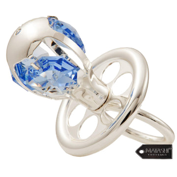 Matahi Silver Plated Crystal Studded Pacifier Ornament With Blue Crystals Baby'S First Christmas Holiday Ornament And Hanging Pe
