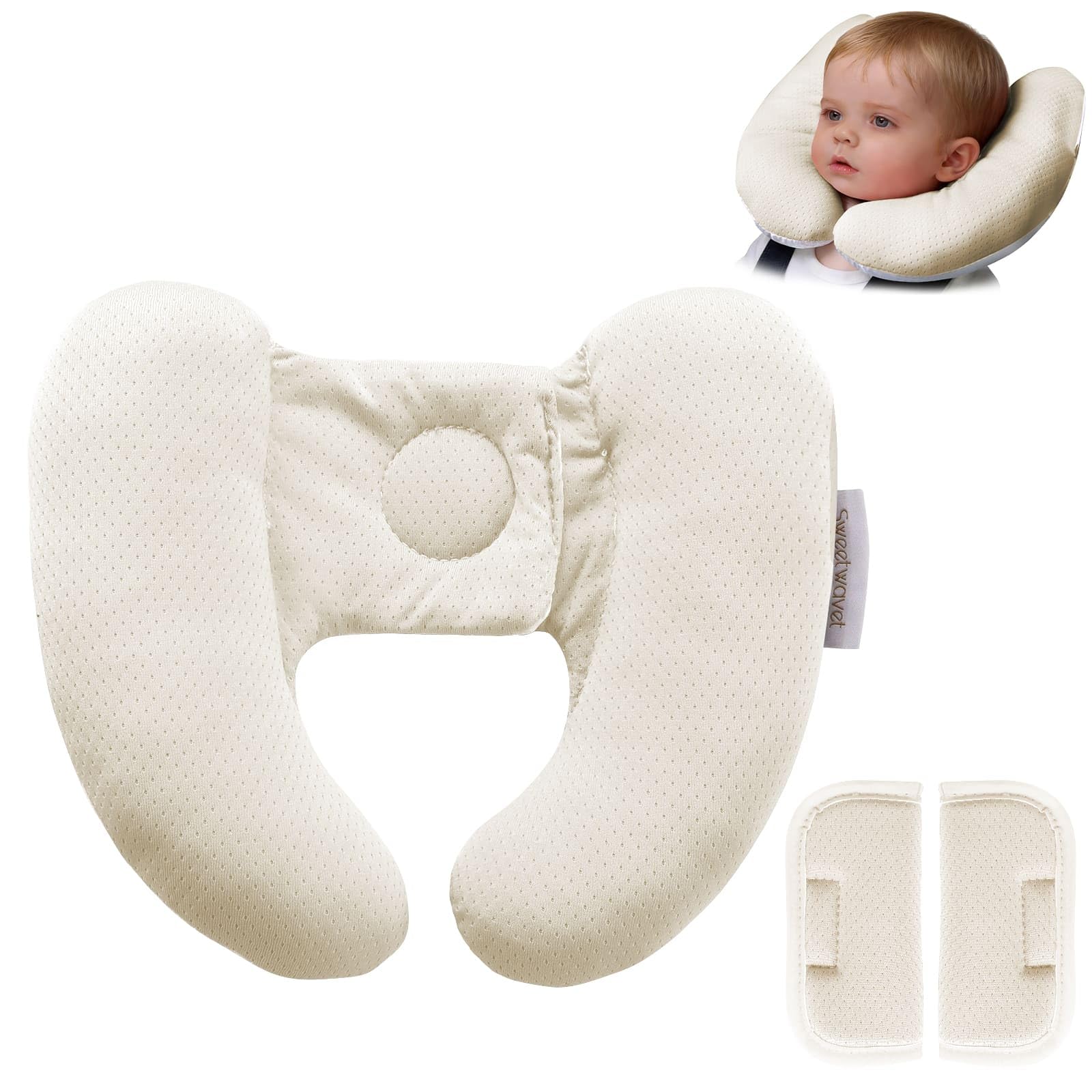 Sweetwavet Baby Neck Pillow for Car Seat and Stroller, Adjustable Baby Head Support Pillow for Travel, Soft and Cushiony Tortico