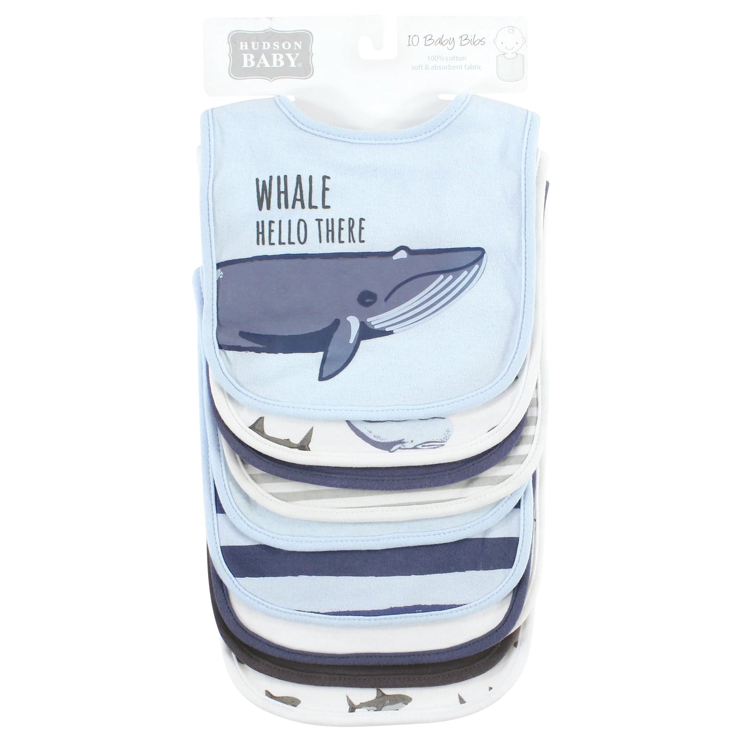 Hudson Baby Unisex Baby Cotton Bibs, Boy Whale Shark, One Size