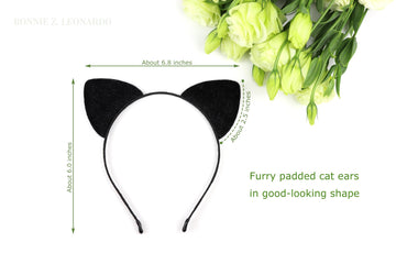 Bonnie Z. Leonardo Black Cat Ears Headband Furry Padded Catwomen Headbands Cat Black-F