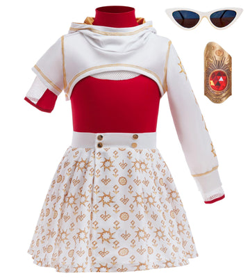 Girls Hooded Jacket with Printed Skirt and T-Shirt Set Zombies 4 Nova Costume Cheerleader Halloween Cosplay Dress 5-6Y 120