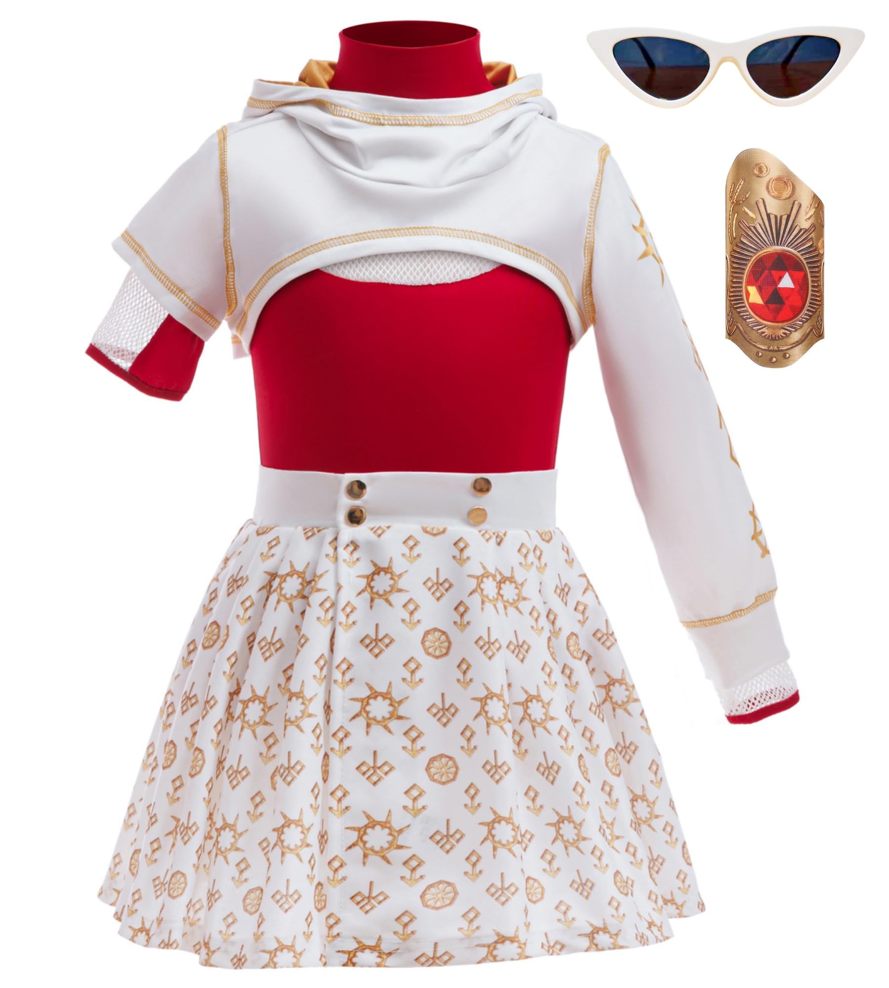 Girls Hooded Jacket with Printed Skirt and T-Shirt Set Zombies 4 Nova Costume Cheerleader Halloween Cosplay Dress 7-8Y 130
