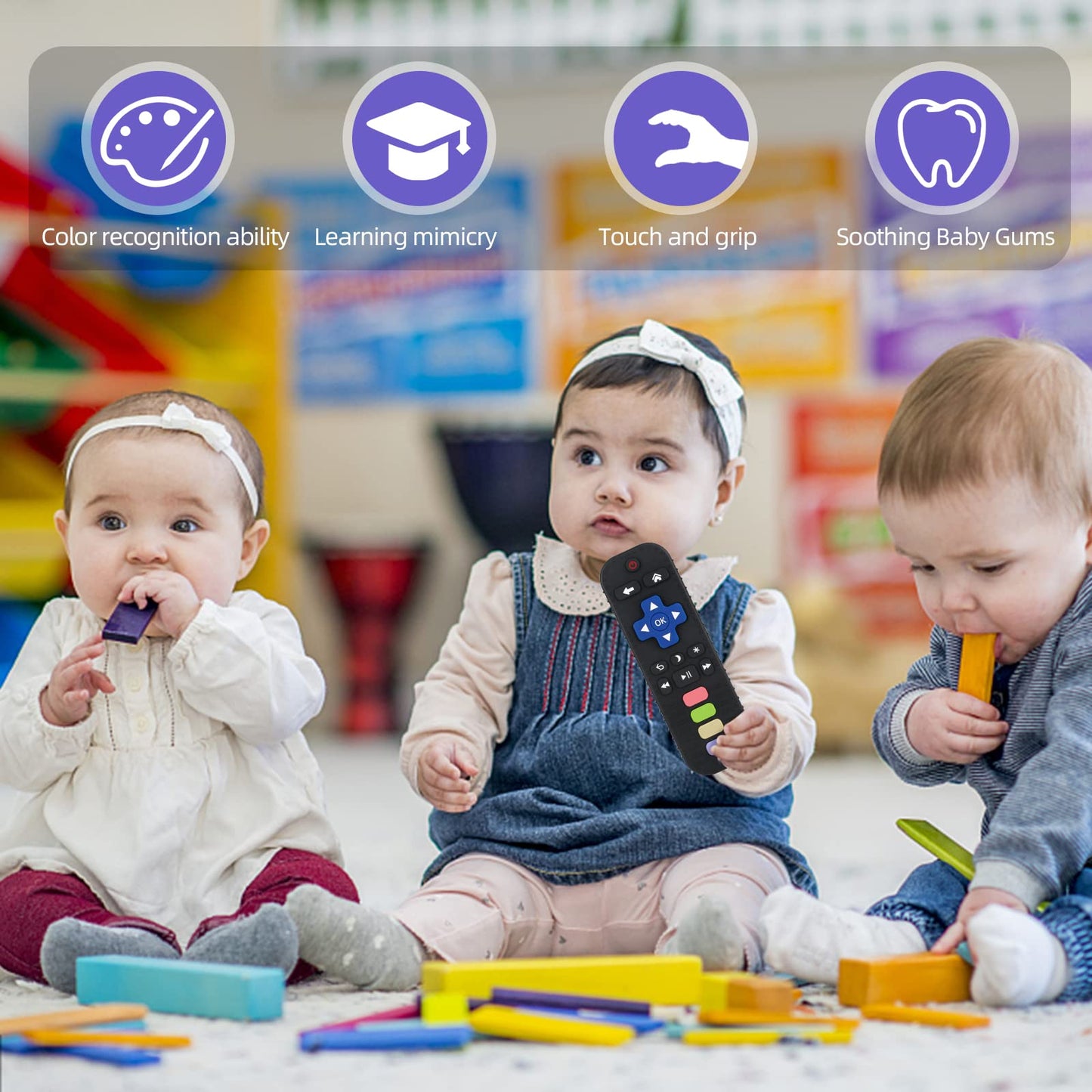 Chuya Baby Remote Control Teether Toy Chew Toy for Babies 0-24 Months Teething Relief Baby Toys for Infants Black+Purple