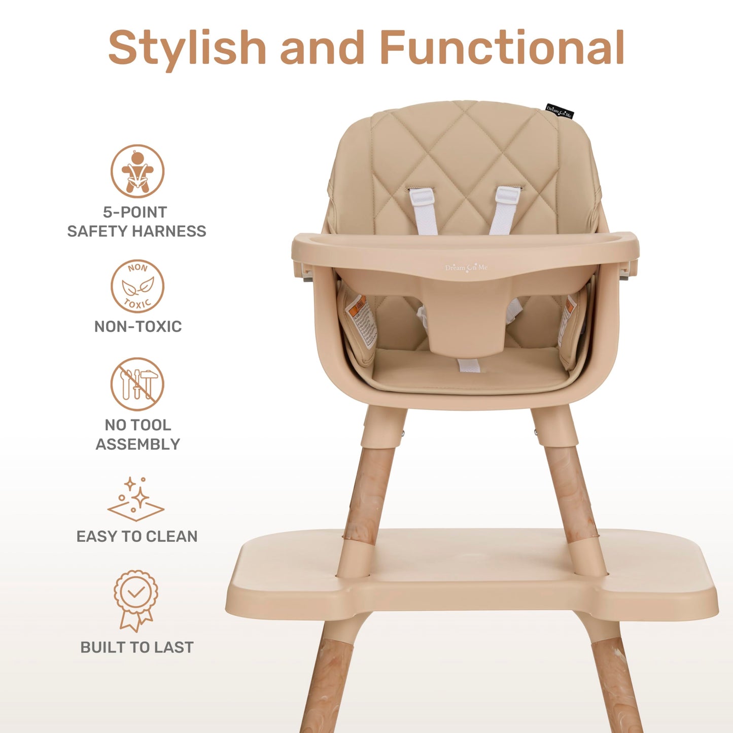Dream On Me Luna 4-In-1 Convertible Baby High Chair In Beige