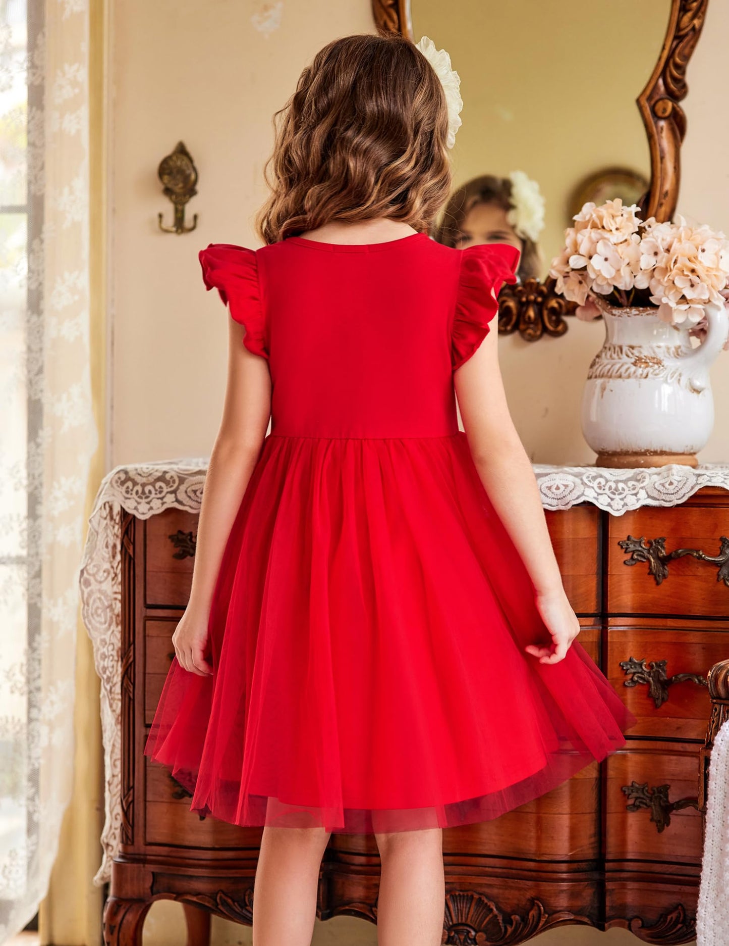 Flypigs Girl Dresses Toddler Flutter Tutu Dress Formal Red Valentine Christmas Birthday Party Tulle Dress For 2 Years