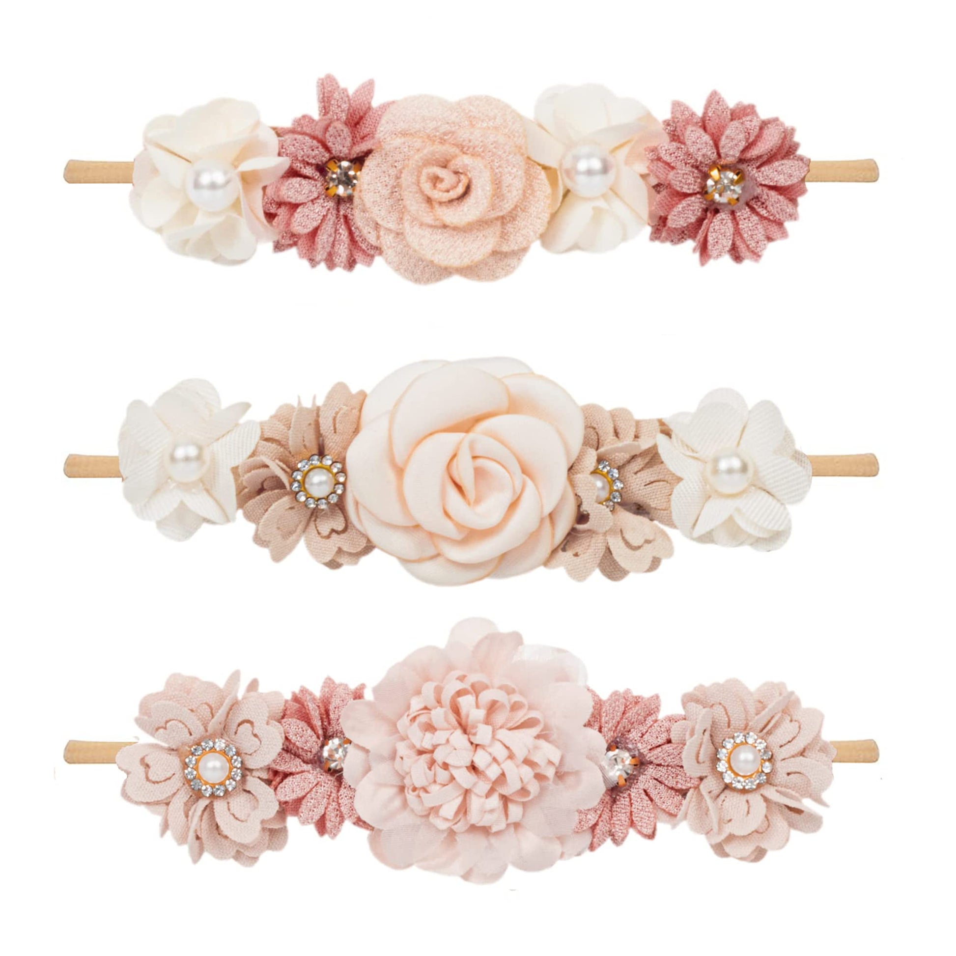 Mealah Baby Girls Flower-Headband Elastic-Nylon Hairbands Floral Crown for Newborn Infant Toddler Pack of 3