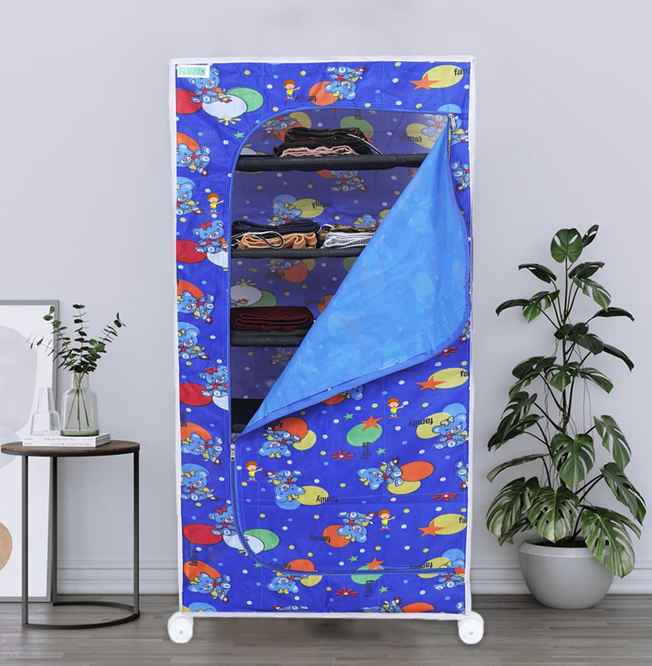 FLIPZON Multipurpose 6 Shelve Baby Wardrobe, (Fabric Shelves)- Blue