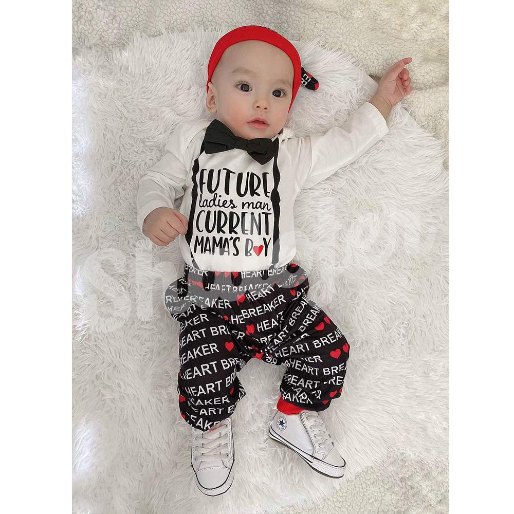 Shalofer Valentine'S Day Baby Boys Outfits Infant Heart Breaker Pant Clothing Set (Black&White,0-3 Months)