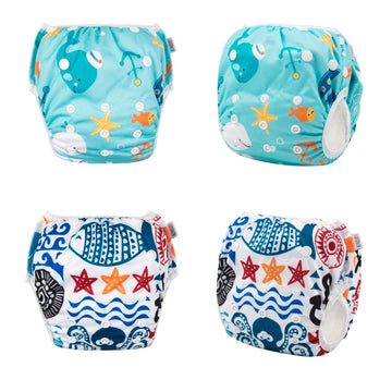 Alvababy 2Pcs Swim Diapers Baby & Toddler Snap One Size Reusable Adjustable Baby Boy Cartoon Fish Small Dyk05-06