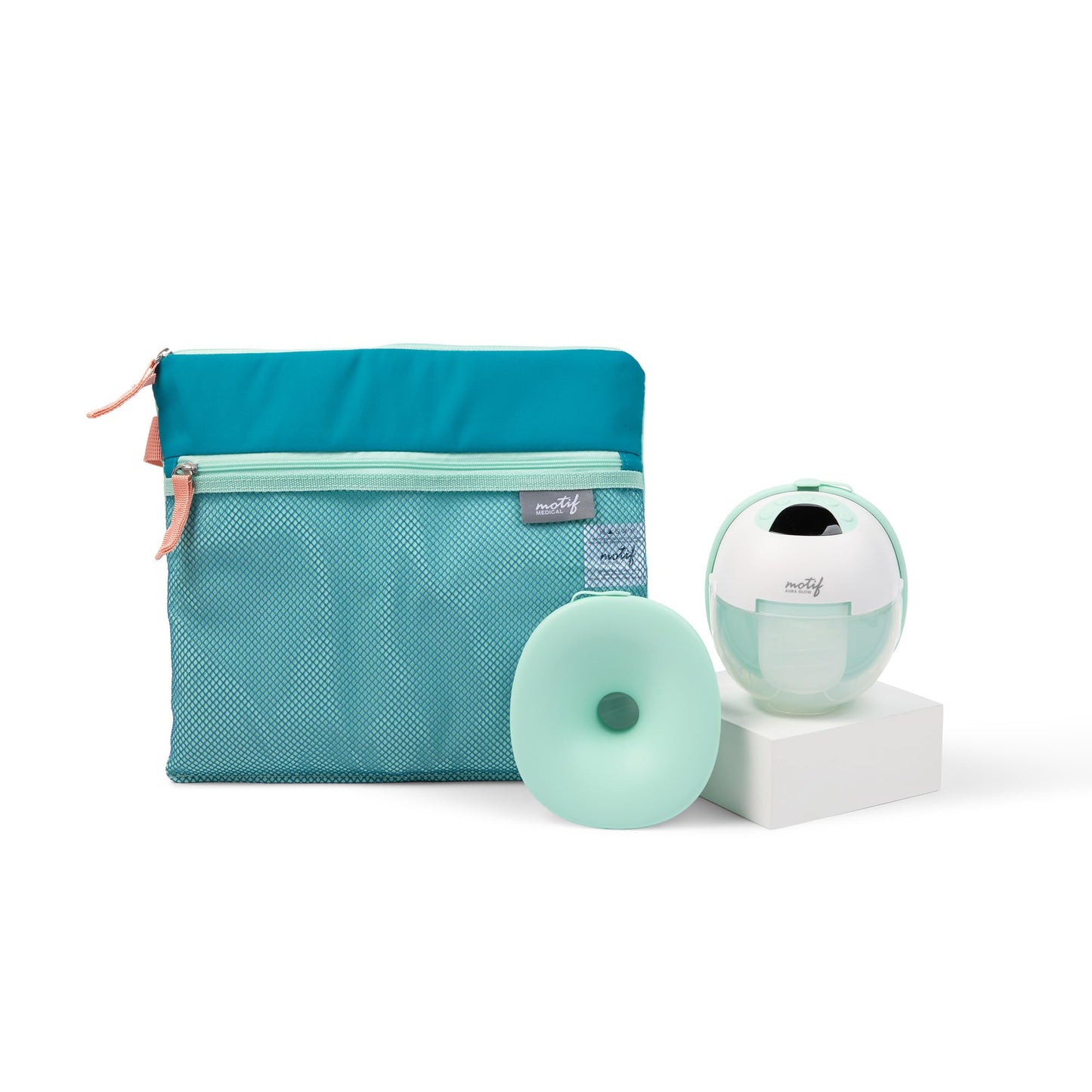 Motif Medical Aura Glow Hands-Free Breast Pump for Breastfeeding - Portable Breast Pump w/Inbuilt Nightlight & Wet-Dry Bag - Lig