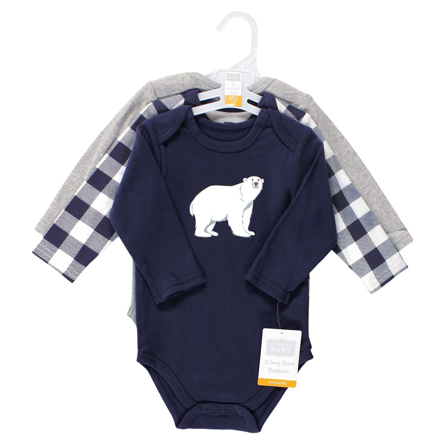 Hudson Baby Unisex Baby Cotton Long-Sleeve Bodysuits, Polar Bear, 0-3 Months