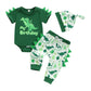 RSRZRCJ Infant Baby Boy First Birthday Outfit Dinosaur Short Sleeve Romper Long Pants Hat One Year Old Boys Clothes (Green, 12-1