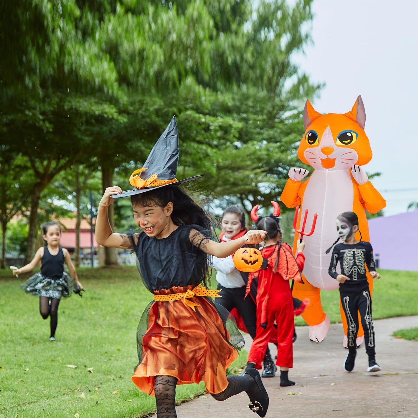 M Mh Zone Inflatable Cat Costume For Kids Funny Halloween Costumes Cosplay Fantasy Blow Up Costume Orange White