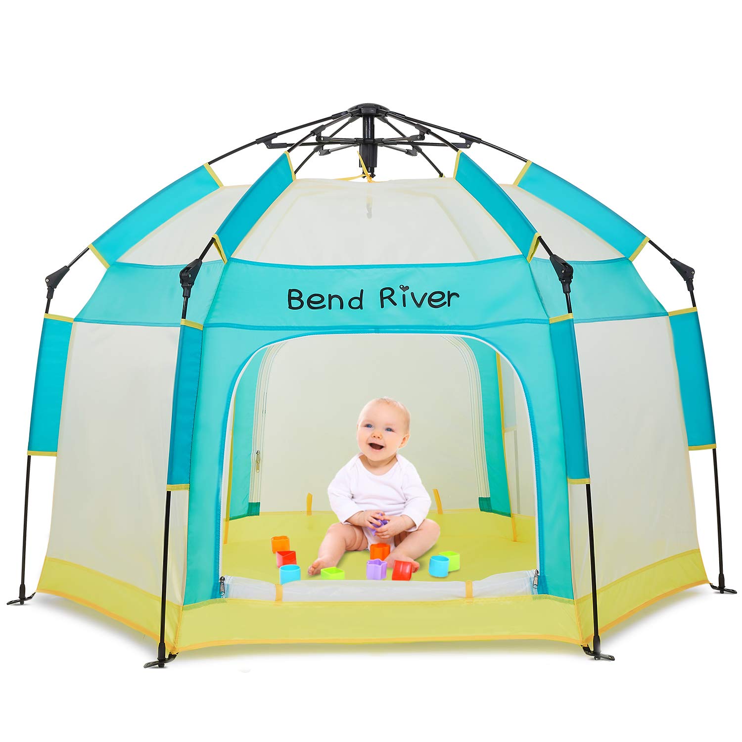 Bend River Baby Playpen With Canopy, Portable Baby Beach Tent, Toddler Play Yard Indoor And Outdoor, Foldable Mosquito Net For I