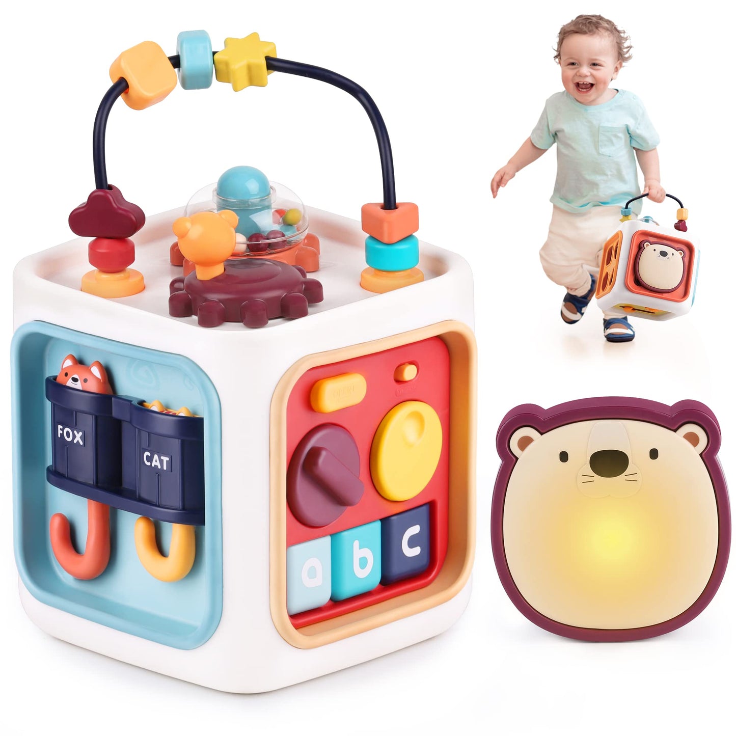 iPlay, iLearn Baby Learning Activity Cube, Montessori Sensory Toys for Toddlers 1-3, Infant Educational Busy Center, Travel Cars