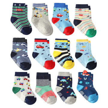 12 Pairs Toddler Boy Socks Grip Socks Baby Boy Cotton Socks Non Slip, Infant Newborn Socks Boy Anti Skid Socks For Kids Boys (12