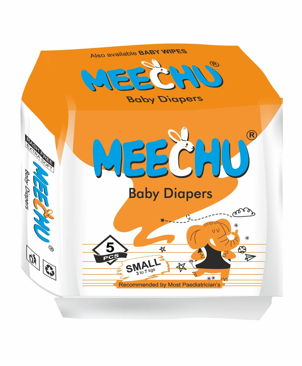 Meechu Small (S)(4 To 8Kg) Taped Baby Diapers,10 Packs,50 Count
