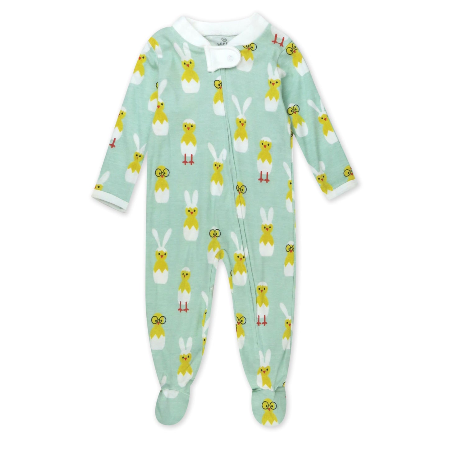 Honestbaby Baby Celebration Sleep & Play Footed One-Piece Pajama Sleeper 100% Organic Cotton, Hatch Mint