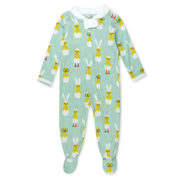 Honestbaby Baby Celebration Sleep & Play Footed One-Piece Pajama Sleeper 100% Organic Cotton, Hatch Mint