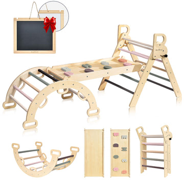 Bluewood Pikler Triangle Set Pikler Climbing Set For Toddlers, Foldable Baby Climbing Toys, Wooden Montessori Climbing Set For 2