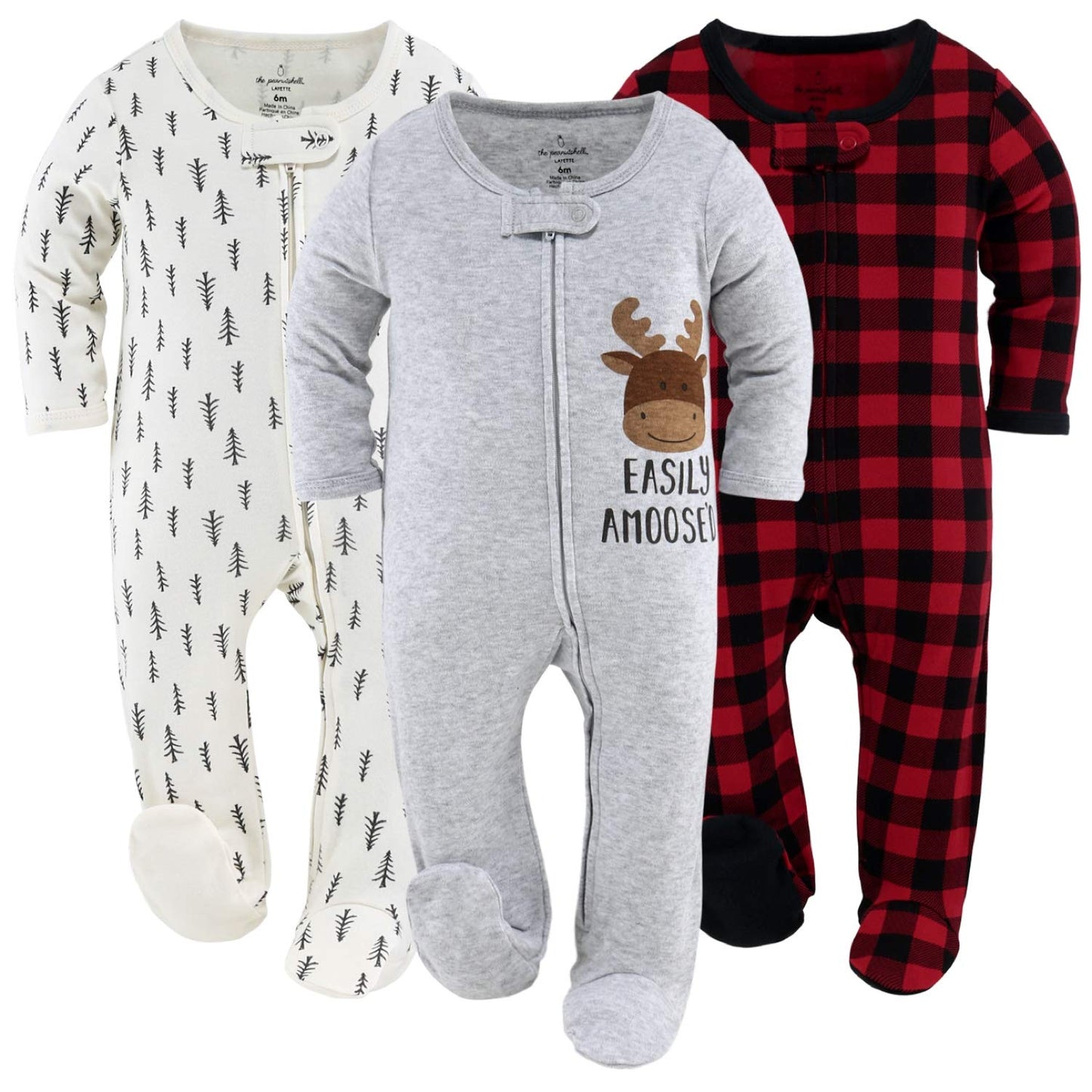 The Peanutshell Baby Sleepers For Boys Or Girls Set Of 3 - Newborn Baby Boy And Girl Clothes, Soft Cotton Unisex Footed Pajamas,