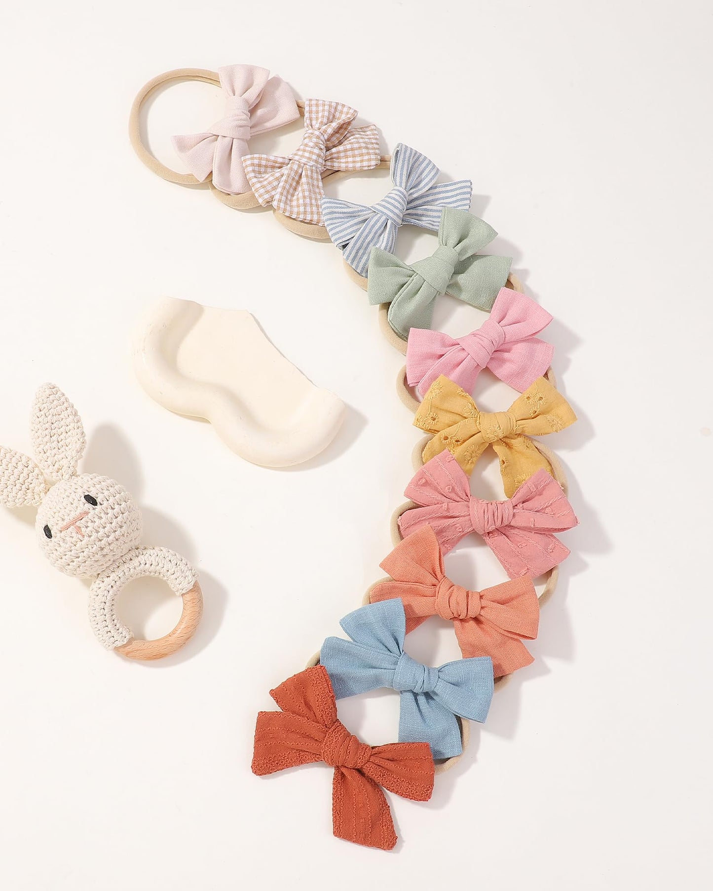 Doboi 10Pcs Baby Girls Headbands Hair Bows Nylon Cotton Linen Hairbands Handmade Hair Accessories For Newborn Infant Toddlers Li