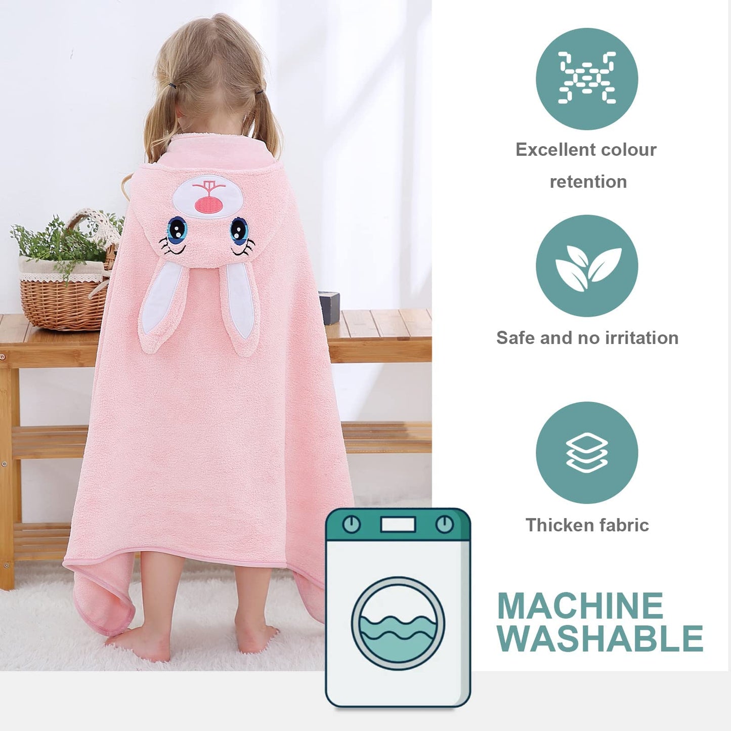 Michley Cartoon Hooded Baby Towel Unisex, Premium Soft Swimming Bathrobe Large Washcloths 27.5' X 47' For 0-7T (Rabbit)
