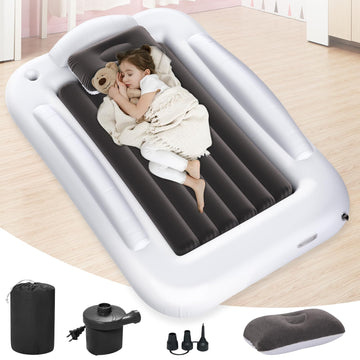 Abdtech Inflatable Toddler Travel Bed - Portable Toddler Kids Travel Bed with Safety Sides Complete Kids Air Mattress Set with H