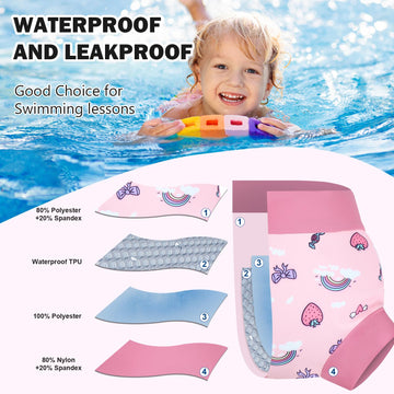 Moomoo Baby Swim Diapers 3 Pcs Waterproof Reusable Swim Diapers For Baby Swim Lesson 3T, Pink