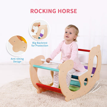 Oook 2 In 1 Rainbow Climbing Toys - Pikler Montessori Climbing Set, Wooden Rocking Horse Toy, Children Indoor Outdoor Play Gym L
