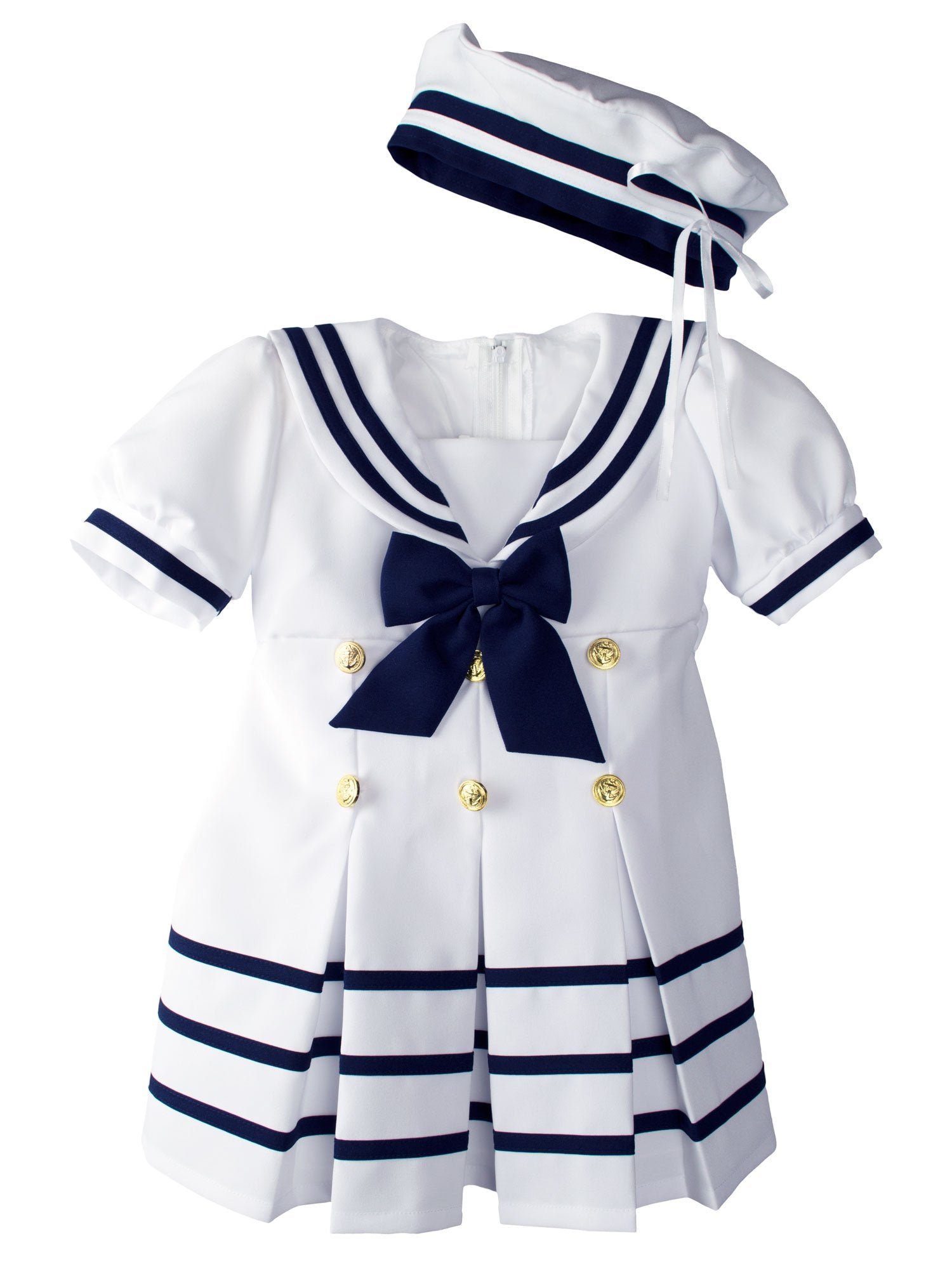 Spring Notion Baby Toddler Girls Nautical Sailor Dress With Hat Medium / 6-12 Months White