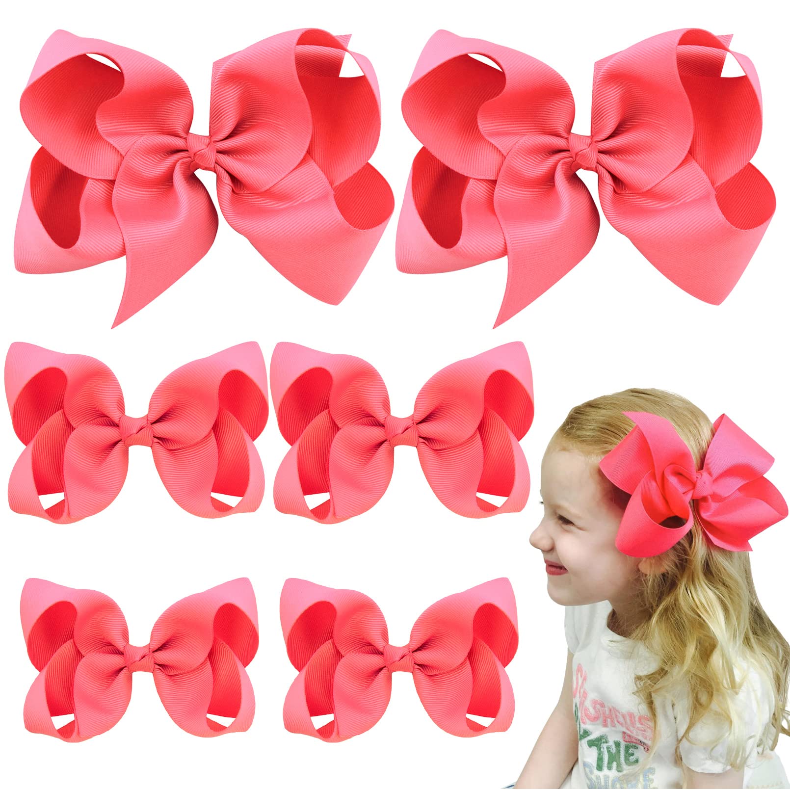 Aileam Hair Bows For Girls 6Pcs Girls Toddler Bows Clips Red Grosgrain Ribbon Alligator Clips Kids Hair Accessories (6Inch   2,