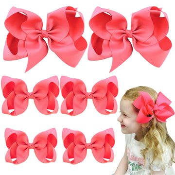 Aileam Hair Bows For Girls 6Pcs Girls Toddler Bows Clips Red Grosgrain Ribbon Alligator Clips Kids Hair Accessories (6Inch   2,