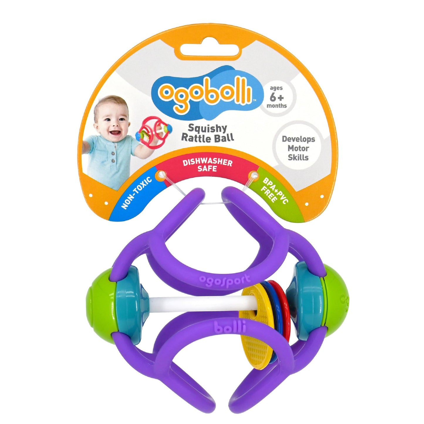 OgoBolli Teether Ring Tactile Sensory Ball and Baby Rattle Toy for Babies & Toddlers - Stretchy, Squishy, Soft, Non-Toxic Silico