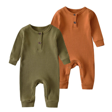 Baby Boy Girl 2 Pack Solid Romper Short/Long Sleeve One Piece Jumpsuits Clothes Sets (Yellow & Dark Green, 6-9 Months)