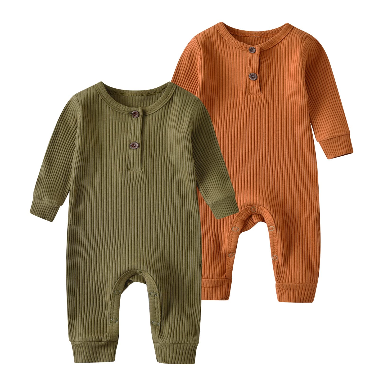 Baby Boy Girl 2 Pack Solid Romper Short/Long Sleeve One Piece Jumpsuits Clothes Sets (Yellow & Dark Green, 12-18 Months)