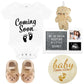 Pregnancy Reveal Kit - Felt Letter Board, Baby Bodysuit, Booties, Photo Frame, Bear Plush, Wood Blocks For Baby Announcement