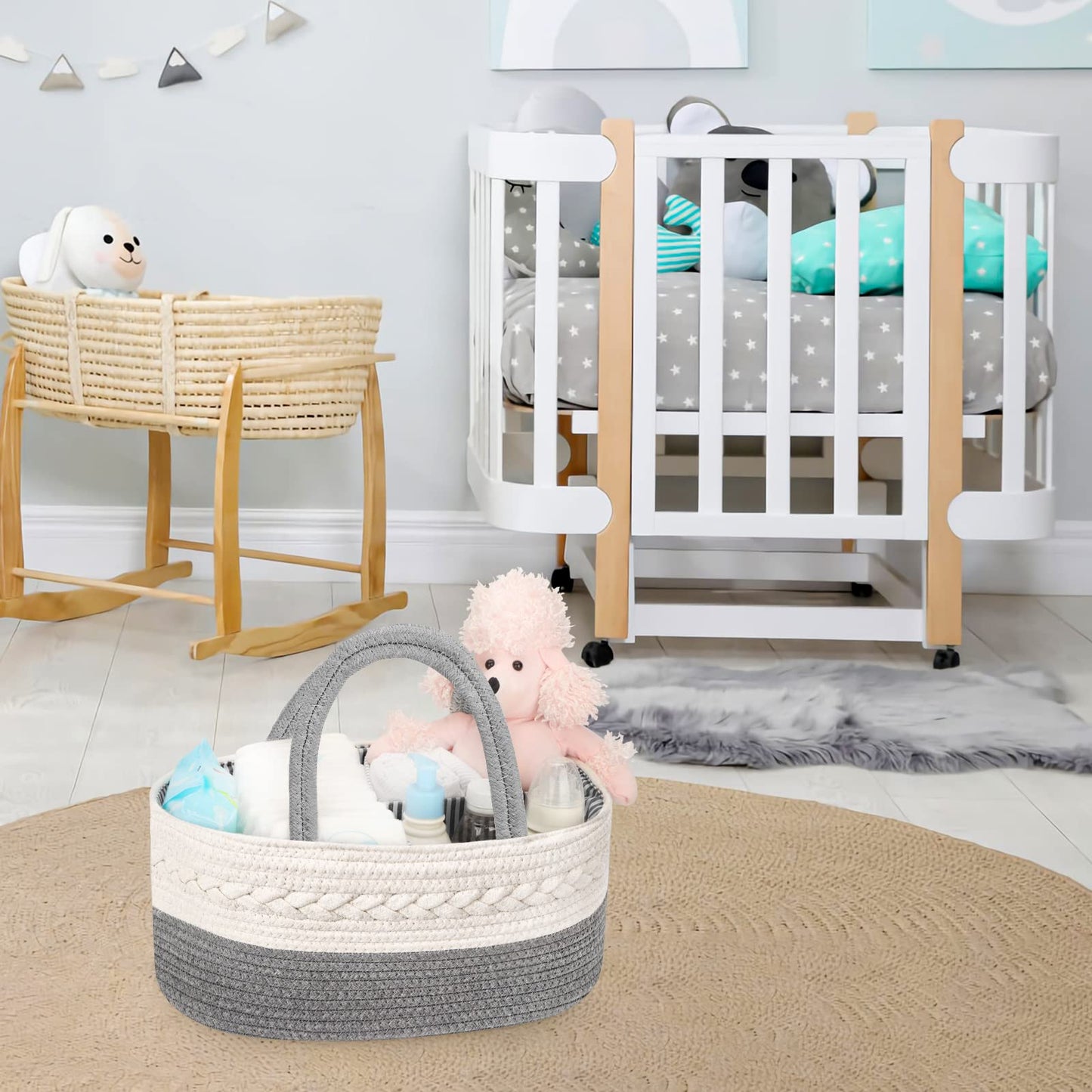 Maliton Diaper Caddy Organizer For Baby Boy- Cotton Rope Diaper Caddy, Diaper Organizer For Changing Table, Nursery Storage Cadd
