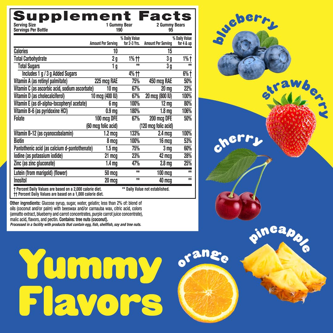 L'Il Critters Gummy Vites Daily Kids Gummy Multivitamins Assorted Fruit Flavors For Ages 2+ Toddlers & Kids, Gummy Vitamin With