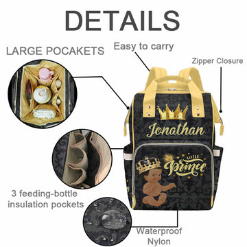M Yescustom Personalized Name Diaper Bag Backpack, Black Crown Diaper Baby Bags For Mom & Dad, Portable Travel Back Pack Baby Sh