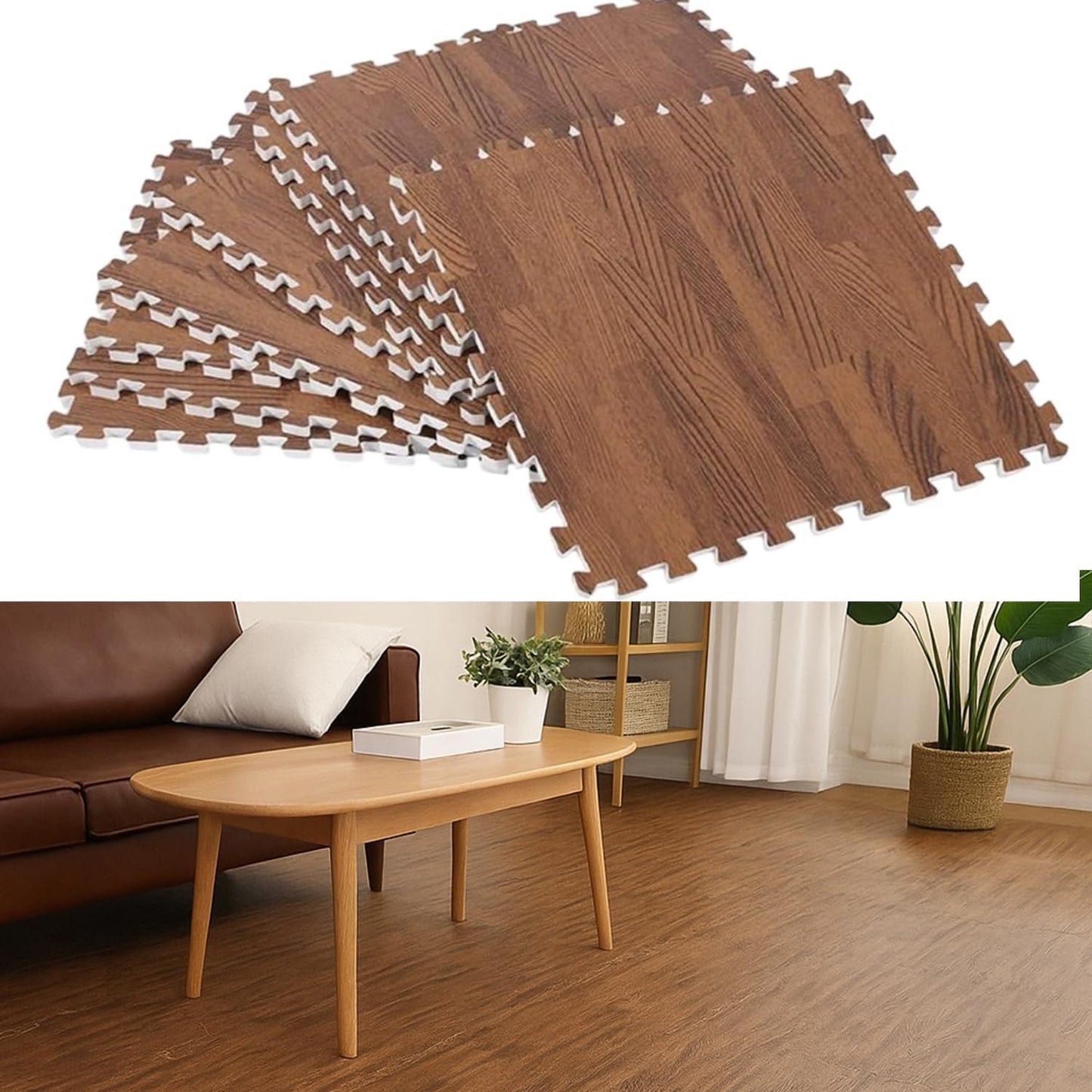 Nasmodo 10Mm/ 1Cm Interlocking Wood Floor Eva Foam Mats Puzzle Mats For Floor Wood Grain Tiles For Home Office Playroom Bedroom 