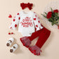 My First Valentines Day Toddler Baby Girl Outfit Red Heart Long Sleeve Romper And Flare Pants Infant Clothes (A White My First V