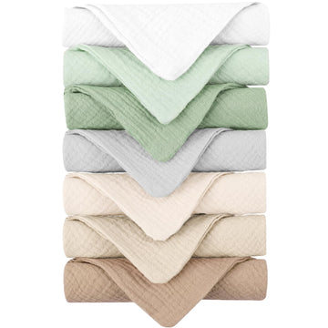 Konssy Baby Muslin Washcloths 7 Pack -100% Cotton Baby Bath Towels, Soft Baby Wash Cloths And Absorbent Burp Cloths For Newborn