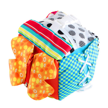 KAKIBLIN Cubic Activity Learning Toy with Zippers, Latches, Buckles, Laces, Snaps, Buttons and More - Perfect for Toddlers at Ho