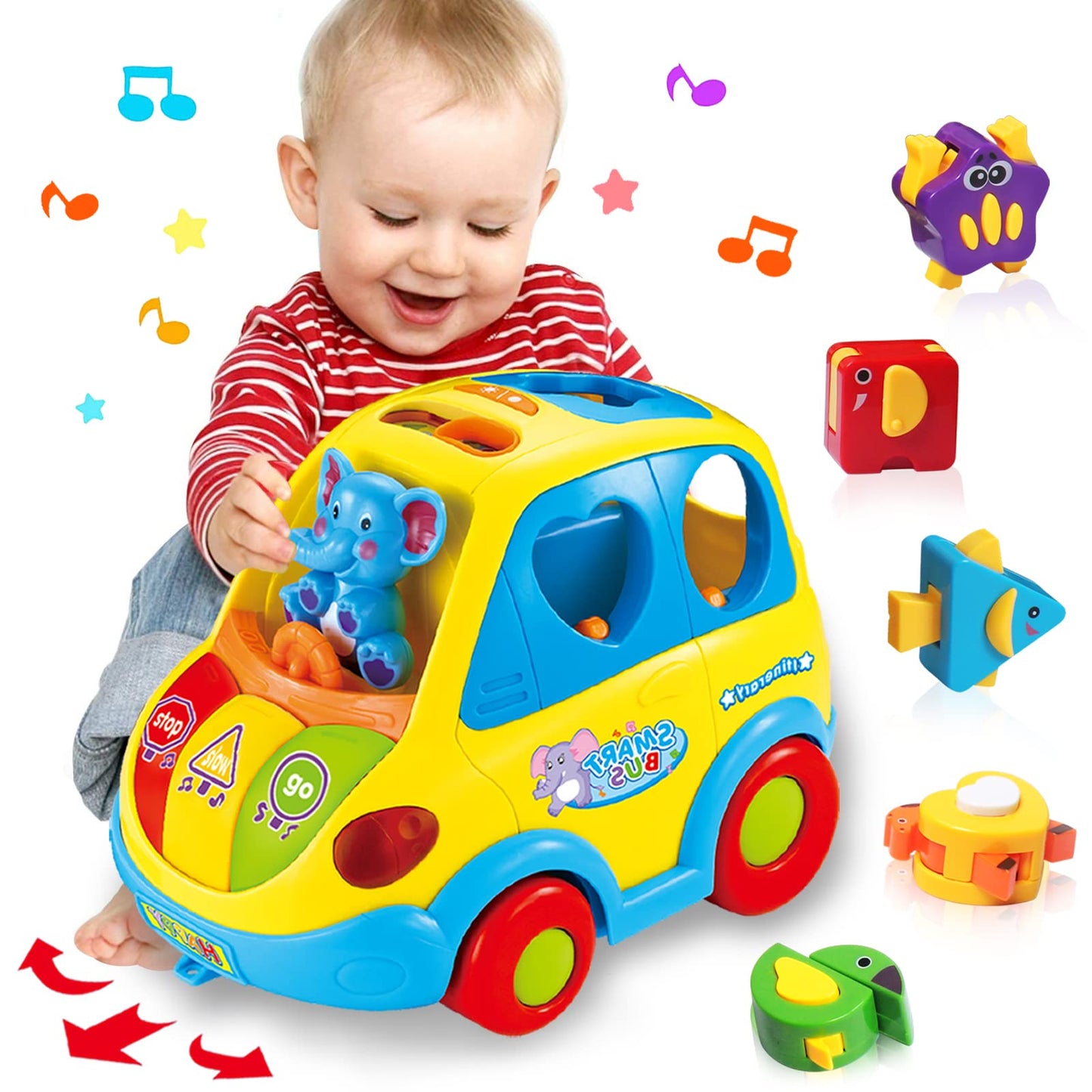 Baby Toys for 1 Year Old Boy Girl Gift Musical Bus Baby Toys 6-12 12-18 Months Toddler Toys Early Learning Montessori Toys for 1
