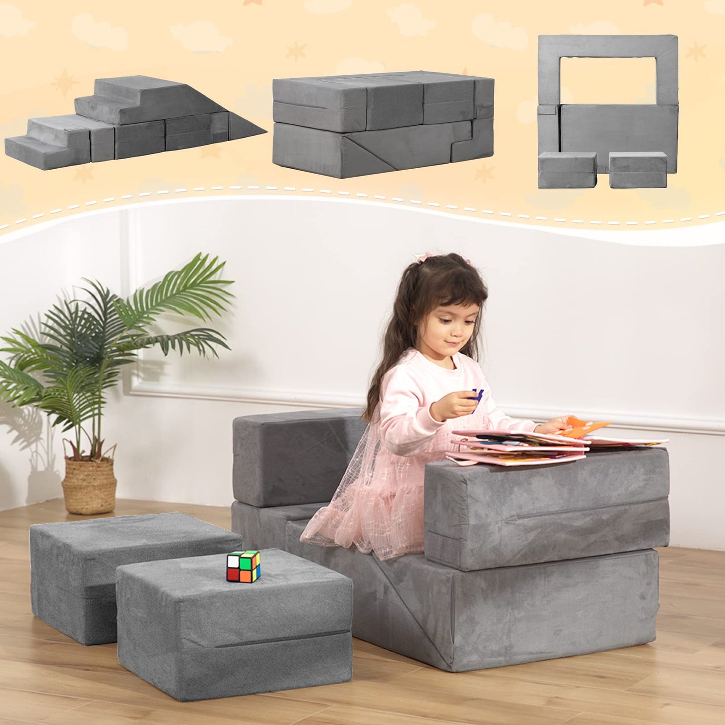 Gudoinsole Play Couch Sofa For Kids Tunnel Climber Fold Out Sofa Convertible Climb And Crawl Foam Playset For Creative Child Gir